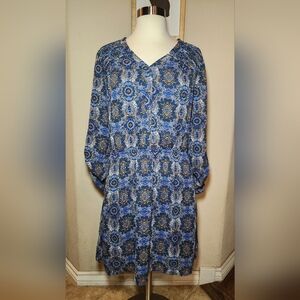 DR2 blue medallion knee‎ length dress size large long sleeve